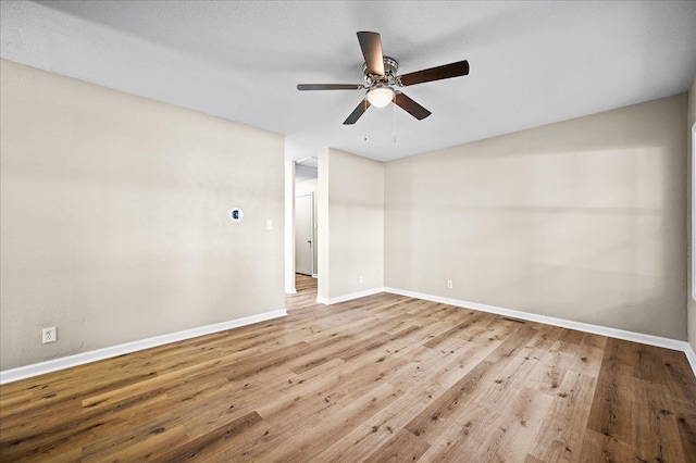 unfurnished room featuring light hardwood / wood-style flooring and ceiling fan