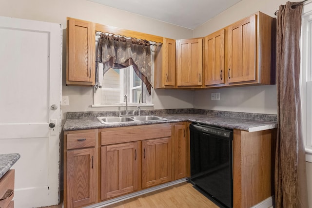 kitchen with dishwasher, light hardwood / wood-style floors, and sink