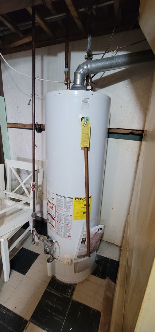 utility room with gas water heater