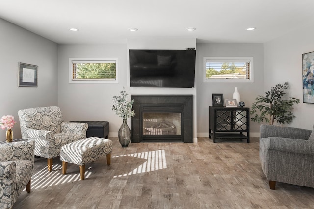 sitting room with light hardwood / wood-style floors and a healthy amount of sunlight