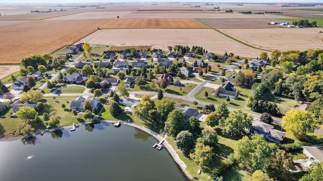 bird's eye view featuring a water view and a rural view