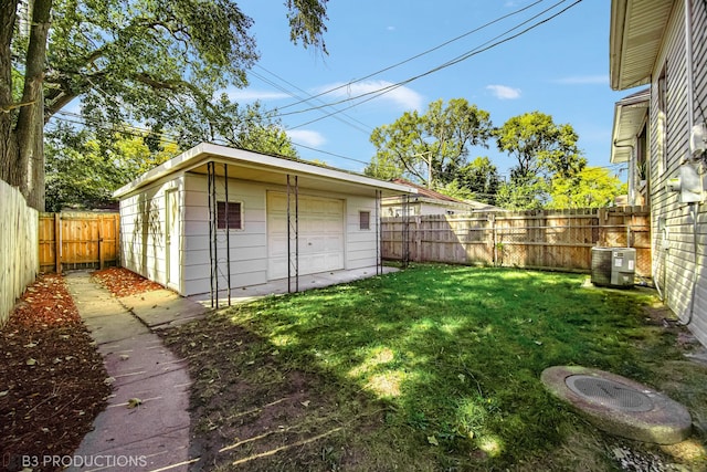 exterior space with central air condition unit and an outbuilding