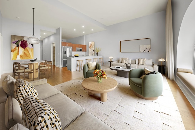 living room featuring light wood-type flooring