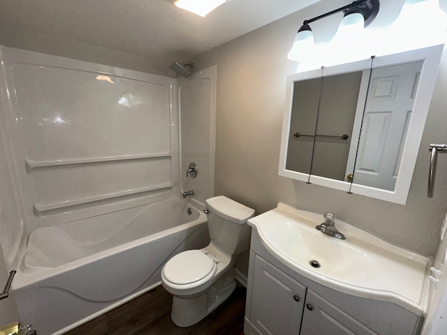 full bathroom featuring vanity, toilet, shower / bath combination, and hardwood / wood-style flooring