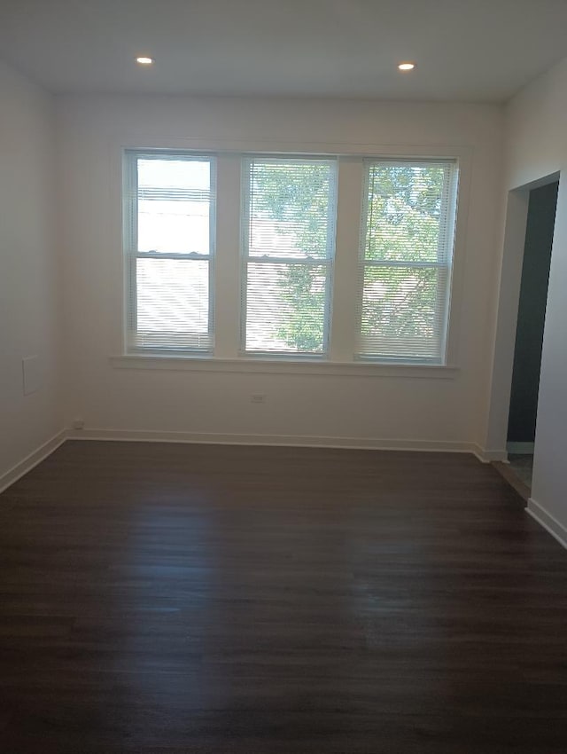 unfurnished room featuring plenty of natural light and dark hardwood / wood-style floors