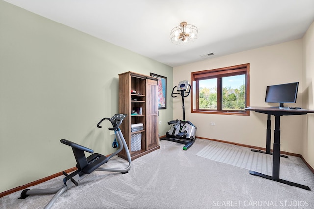 exercise area featuring carpet flooring