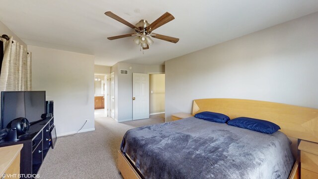 bedroom with carpet flooring and ceiling fan