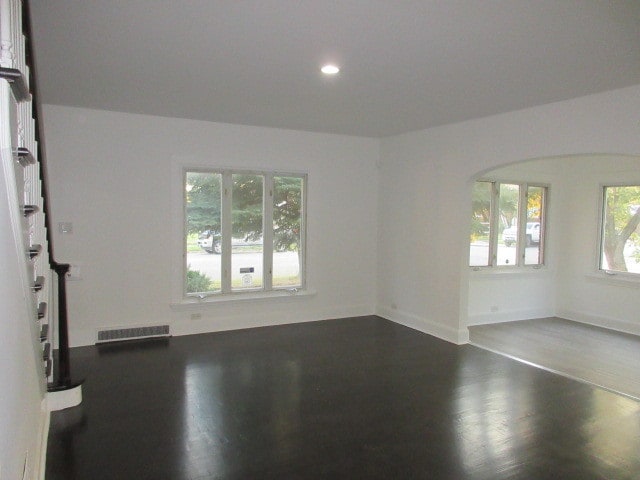 spare room with dark hardwood / wood-style floors and a healthy amount of sunlight