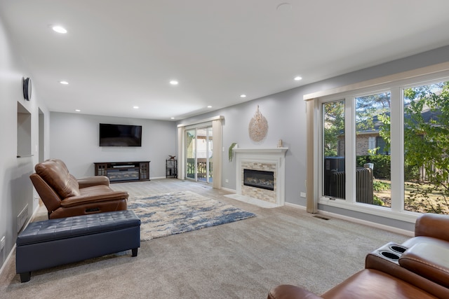 living room with light carpet