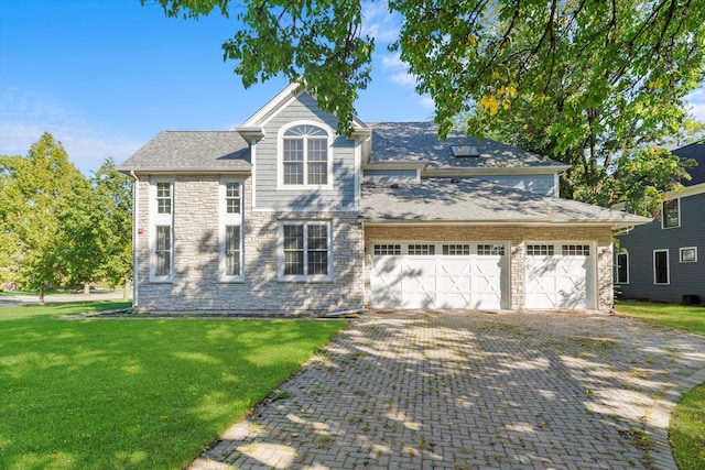 front of property with a front yard and a garage