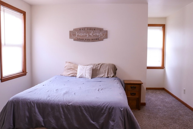 carpeted bedroom featuring multiple windows