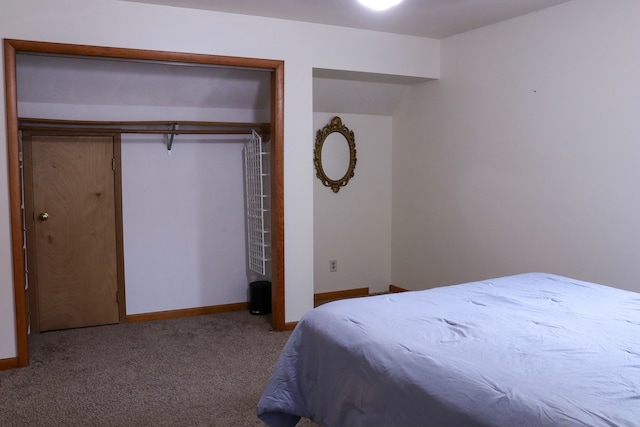 bedroom featuring carpet floors and a closet