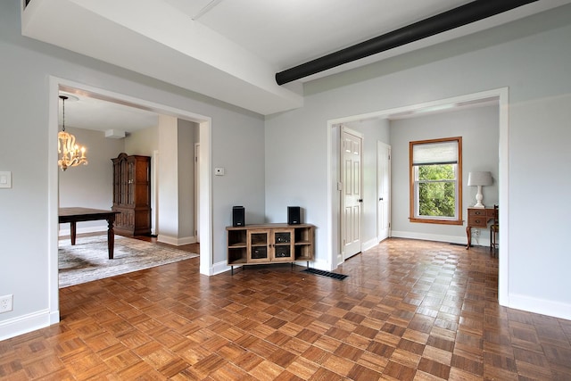 26811 S Kankakee St, Manhattan, IL 60442 - spare room with a chandelier and beam ceiling