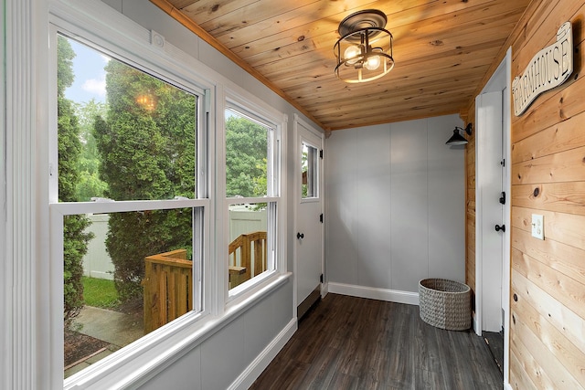 26811 S Kankakee St, Manhattan, IL 60442 - doorway featuring dark wood-style flooring and wooden ceiling