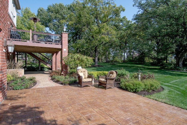 view of patio with an outdoor hangout area and a deck