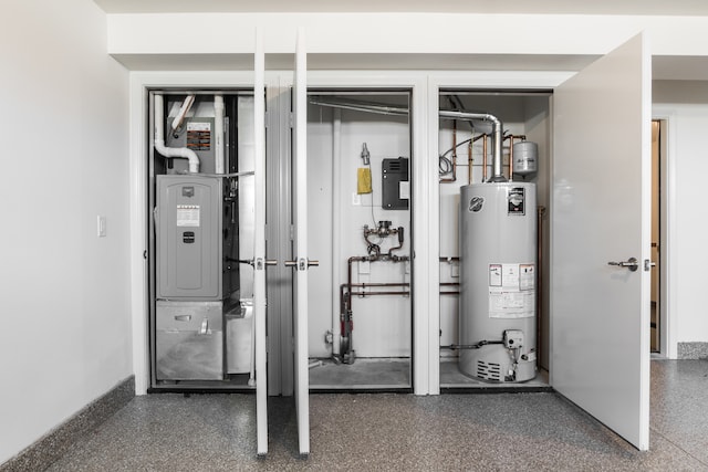 utility room with water heater and heating unit