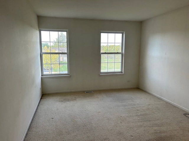 spare room with plenty of natural light and light carpet