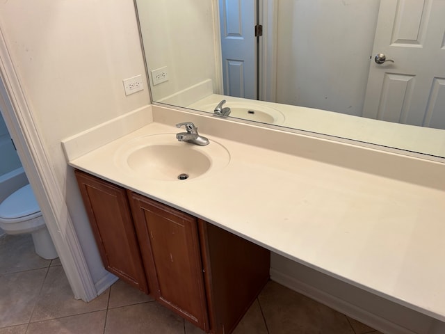 bathroom featuring tile patterned flooring, vanity, and toilet