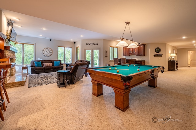 recreation room with billiards