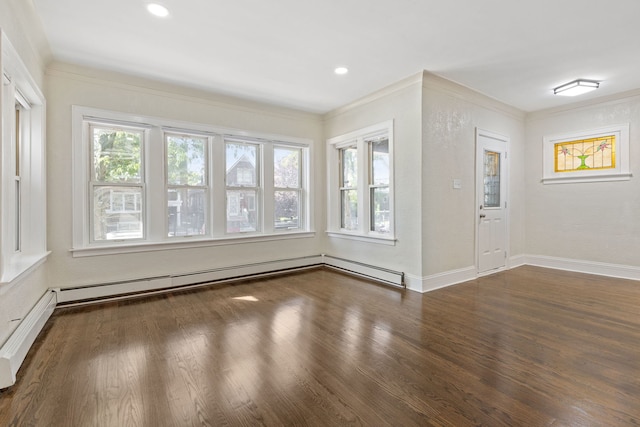 unfurnished room featuring dark hardwood / wood-style floors and ornamental molding