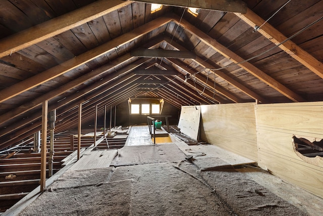 view of unfinished attic