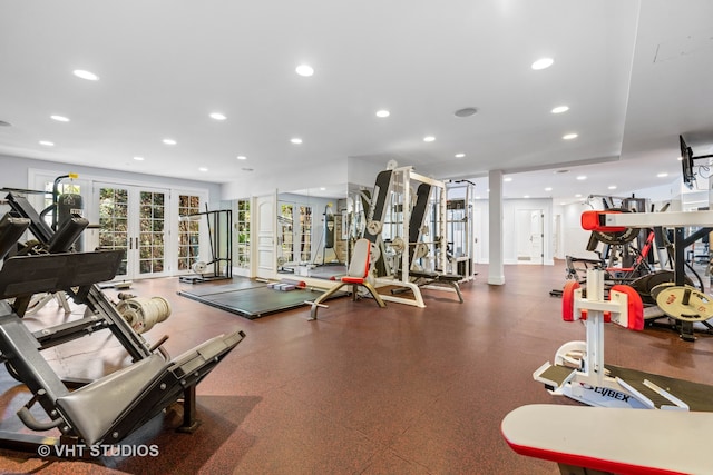 exercise room with french doors