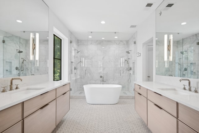 bathroom with plus walk in shower and vanity