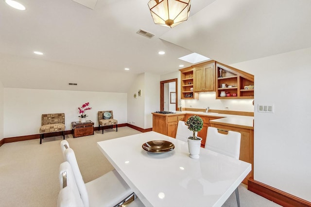 132 N Wynstone Dr, North Barrington, IL 60010 - dining area with baseboards, recessed lighting, lofted ceiling, and light colored carpet