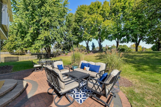 view of patio featuring an outdoor living space