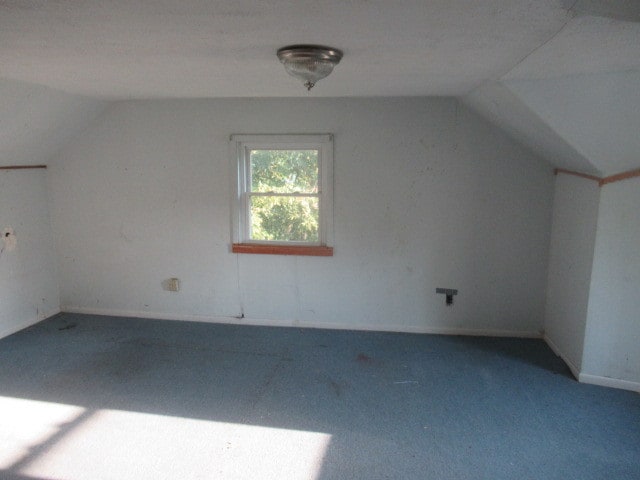 bonus room with lofted ceiling and carpet floors