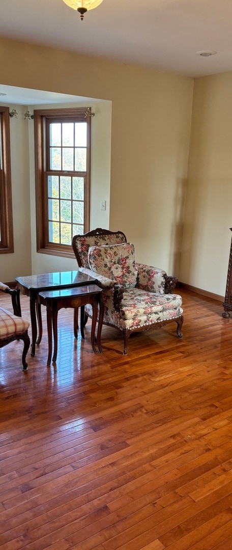 sitting room with hardwood / wood-style floors