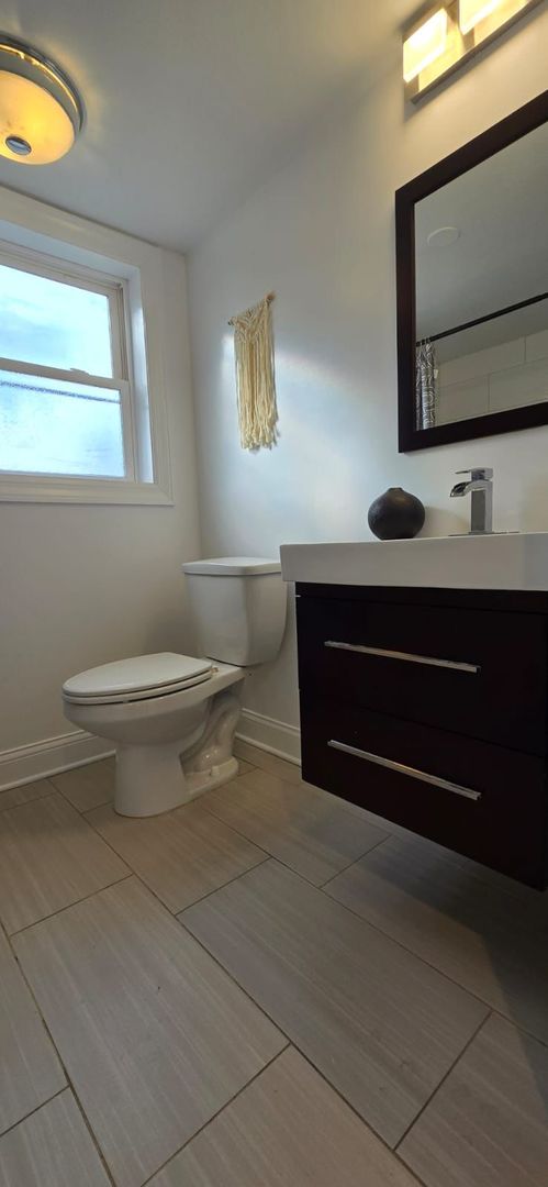 bathroom featuring hardwood / wood-style floors, toilet, and vanity