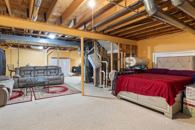 basement featuring carpet flooring