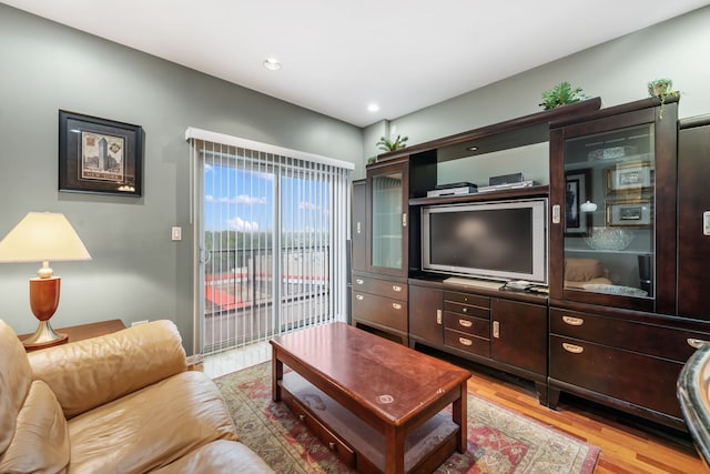 living room with light hardwood / wood-style flooring