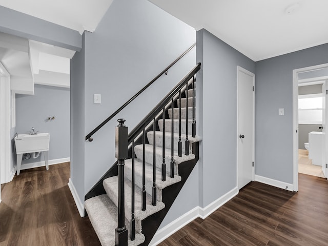 stairway featuring hardwood / wood-style floors