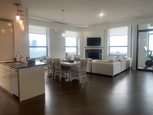 dining room featuring dark hardwood / wood-style floors and sink