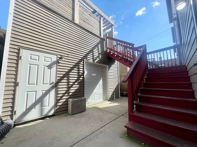 view of patio featuring a garage