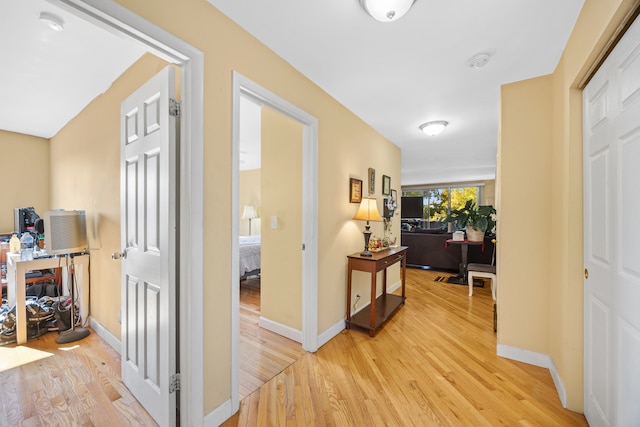 corridor with light hardwood / wood-style flooring