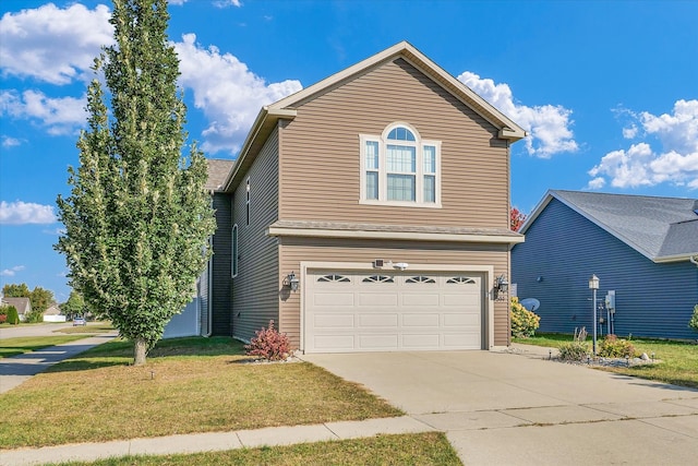 front of property with a front lawn and a garage