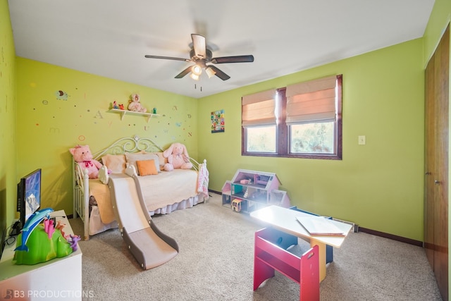 bedroom with carpet and ceiling fan