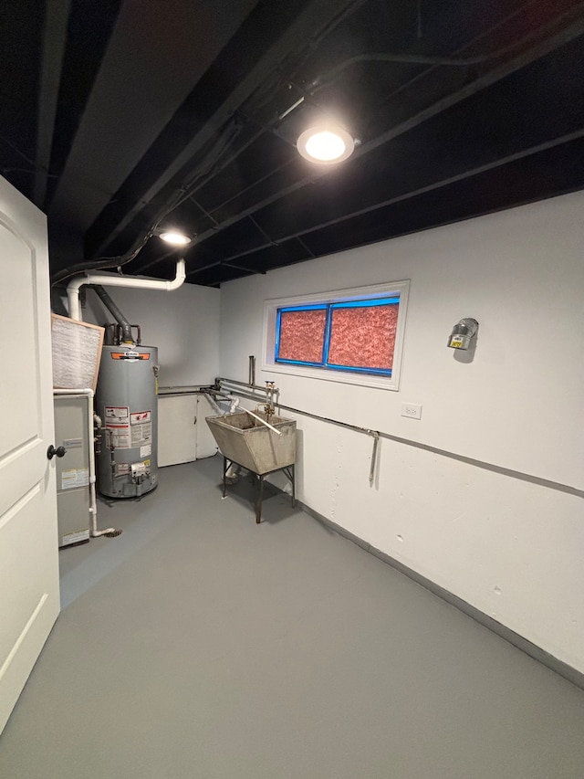 basement featuring water heater