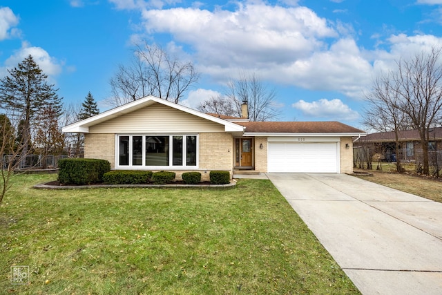 ranch-style home featuring a garage and a front yard