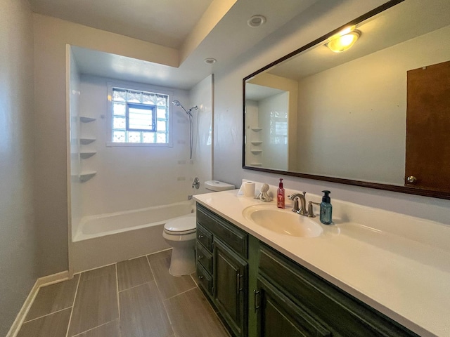 full bathroom with vanity, toilet, and shower / washtub combination