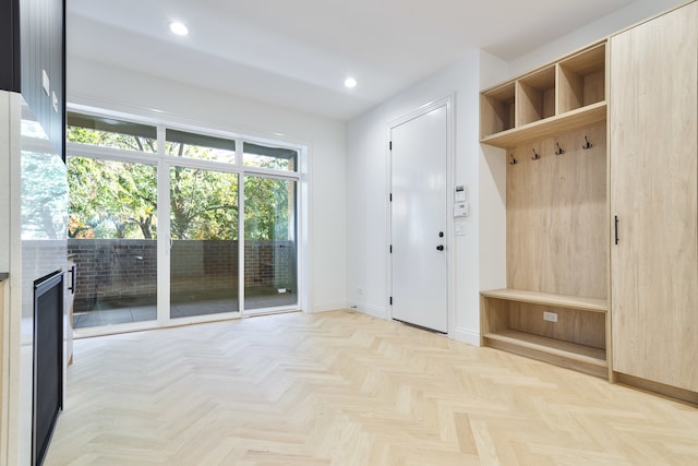 mudroom with light parquet floors