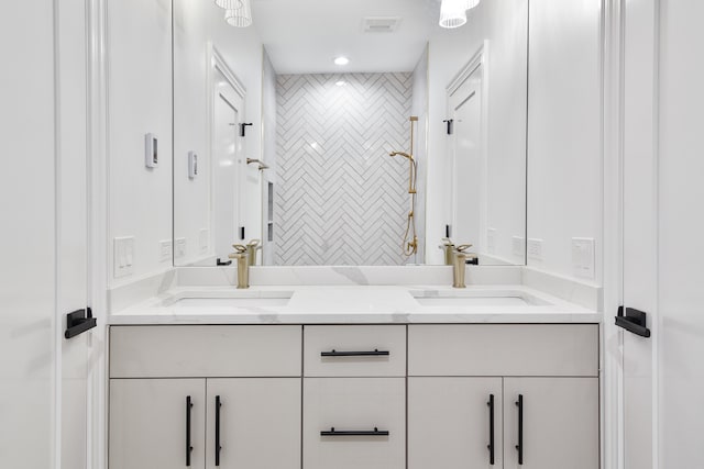 bathroom featuring vanity and walk in shower