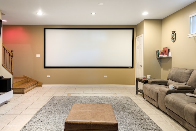 view of tiled home theater room