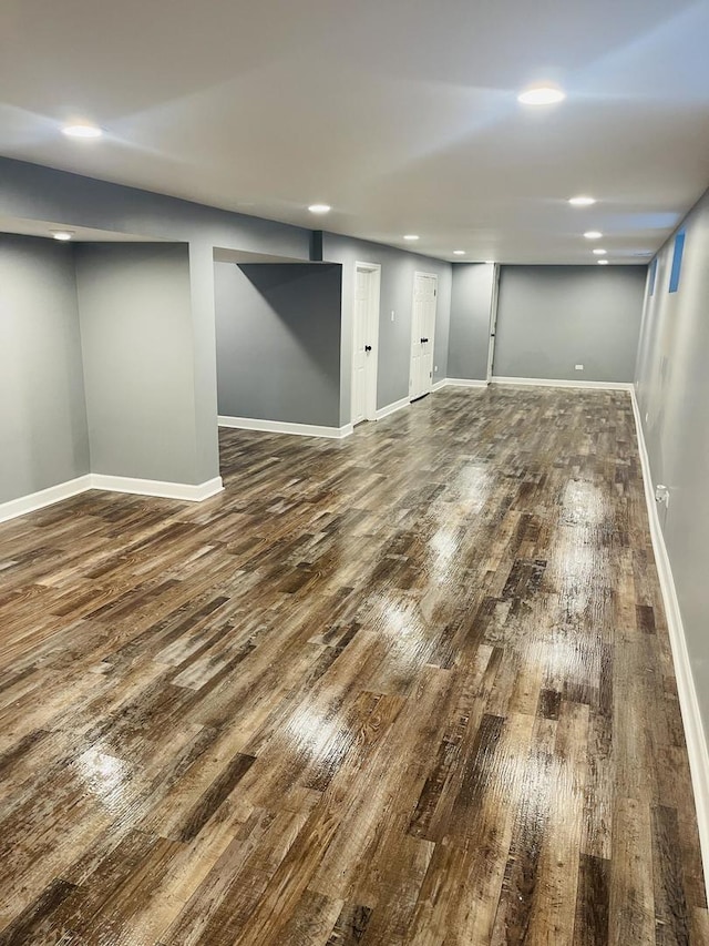 1409 E 90th St, Chicago, IL 60619 - finished below grade area with hardwood / wood-style flooring, baseboards, and recessed lighting
