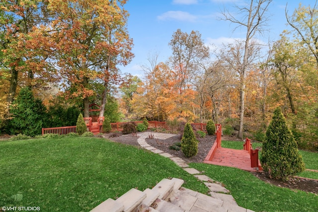 view of yard featuring a deck