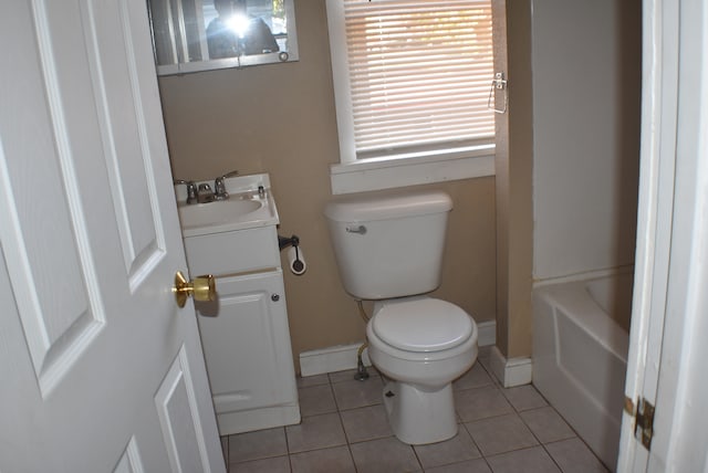 full bathroom featuring shower with separate bathtub, tile patterned floors, vanity, and toilet