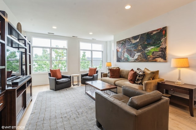 living room with light hardwood / wood-style floors